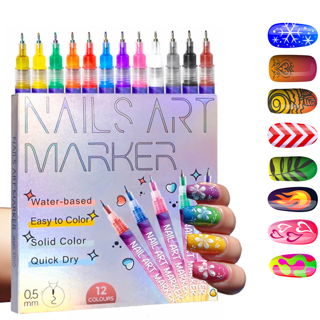 12-Colour Nail Art Pens – Fine Tip, Quick-Dry Nail Polish Pens for Creative Nail Designs