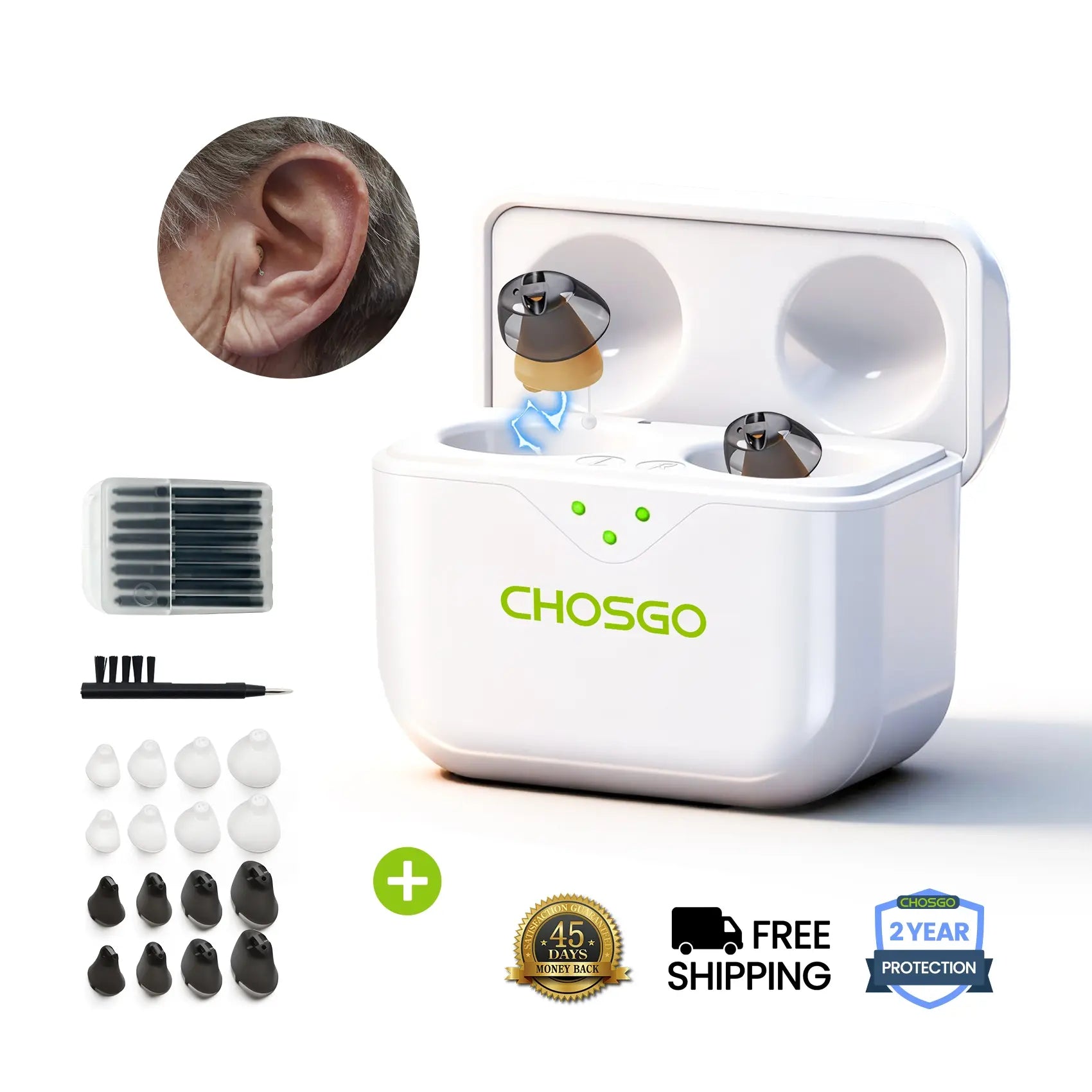 CHOSGO SmartR Smallest OTC Hearing Aids + 2-Year Protection Plan